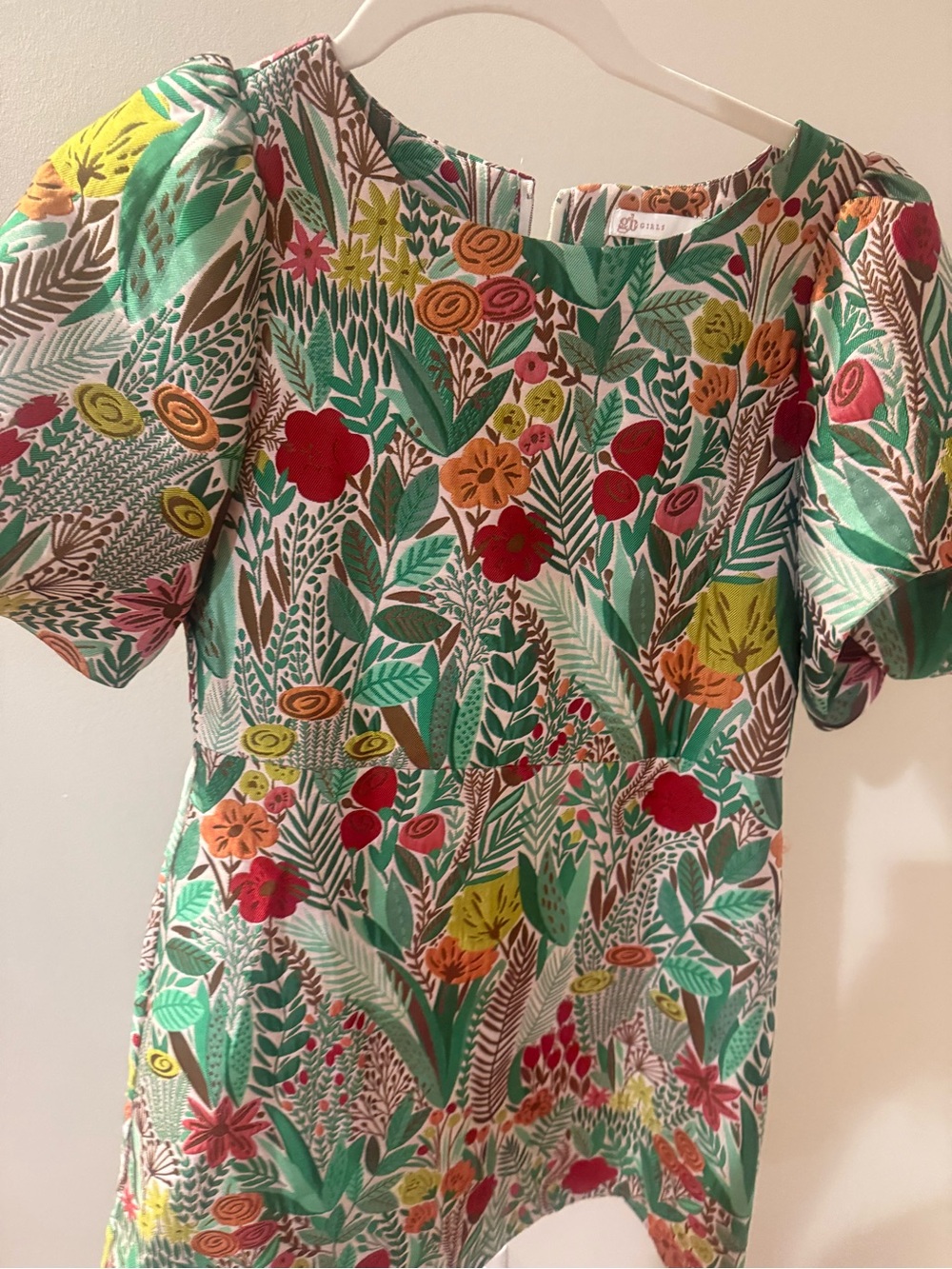 GB girls Floral Puff-Sleeve Dress in Green, Red & Yellow